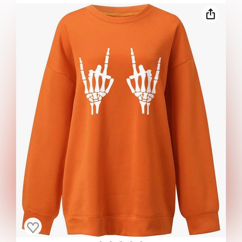 Orange Halloween sweatshirt skeleton hands